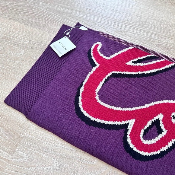 NWT Coach Logo Varsity Script Print Oxblood Scarf - Picture 3 of 5